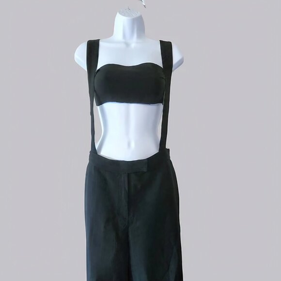 NWOT Vintage ARMANI COLLEZIONIBlack Striped 100% WOOL Pants With Suspenders